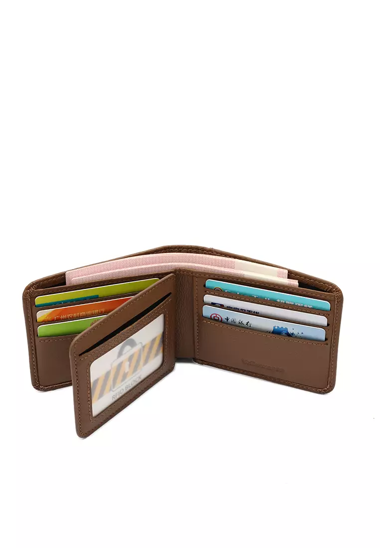 Men's RFID Genuine Leather Bi Fold Center Flap Short Wallet