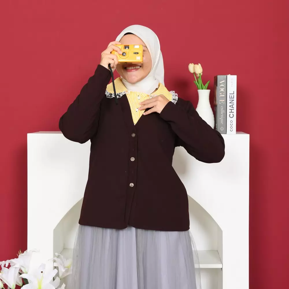 More Knit Cardigan Kerah Kemeja 2 in 1 - Coffee M19939 R53S2