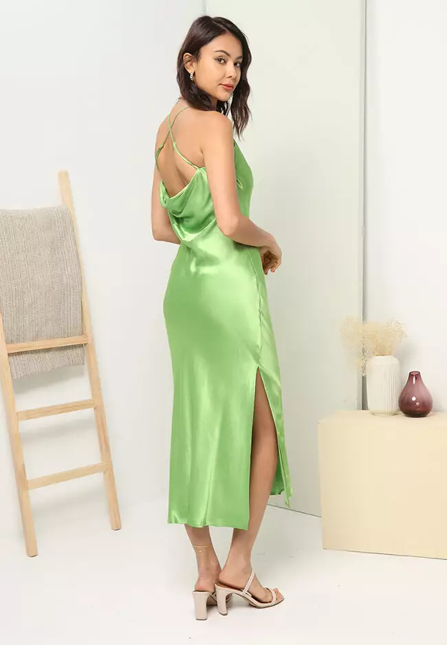 Green silk dress topshop sale