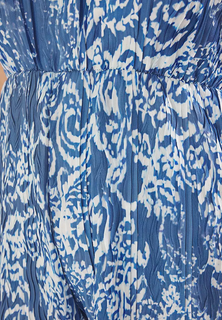 Blue Strappy Patterned Plus Size Knitted Jumpsuit TBBSS25BG00016