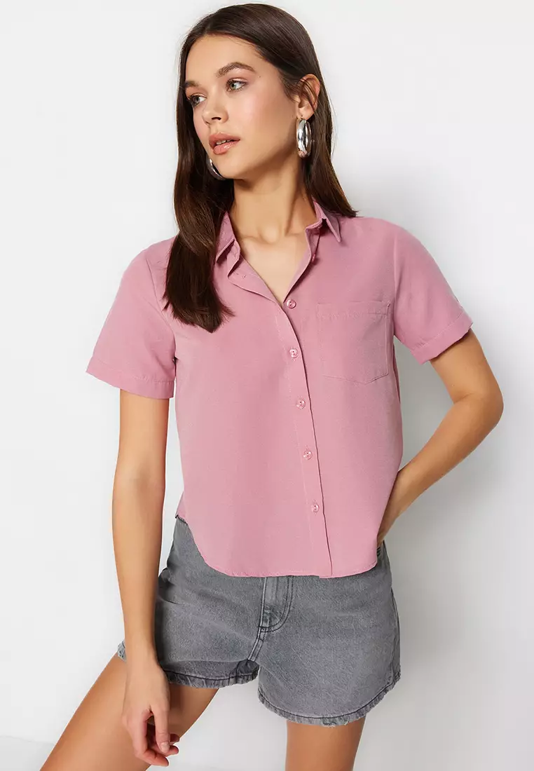 Womens pink hotsell short sleeve shirt