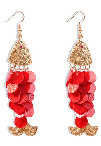 Sunnydaysweety red Shell Fish-Shaped Long Earrings A21032403RD 3A83FAC794292DGS_1