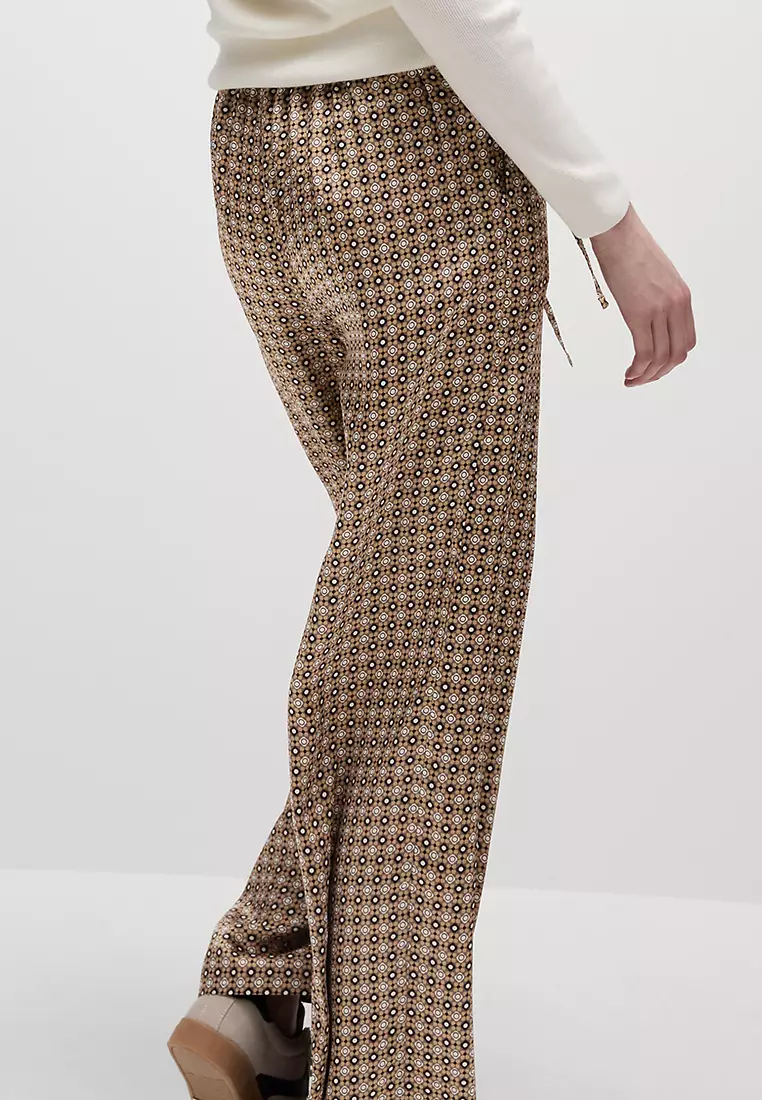 Geometric Drawstring Wide Leg Trousers