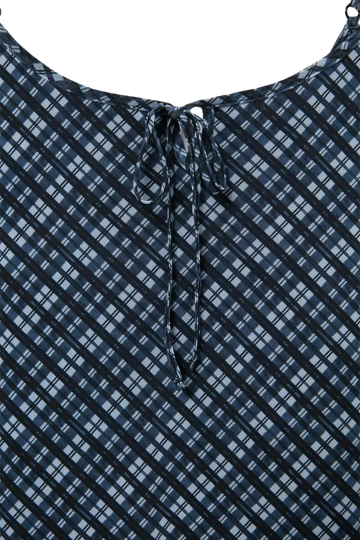 Teen Blue Lacing Detailed Plaid Pack Tulle Maxi Stretchy Knitted Plus Size Dress