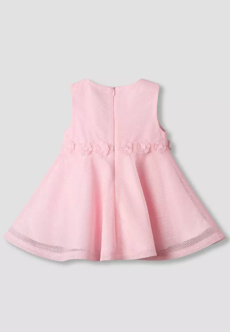 Babyshop Juniors Round Neck Sleeveless A-Line Dress With Floral Applique