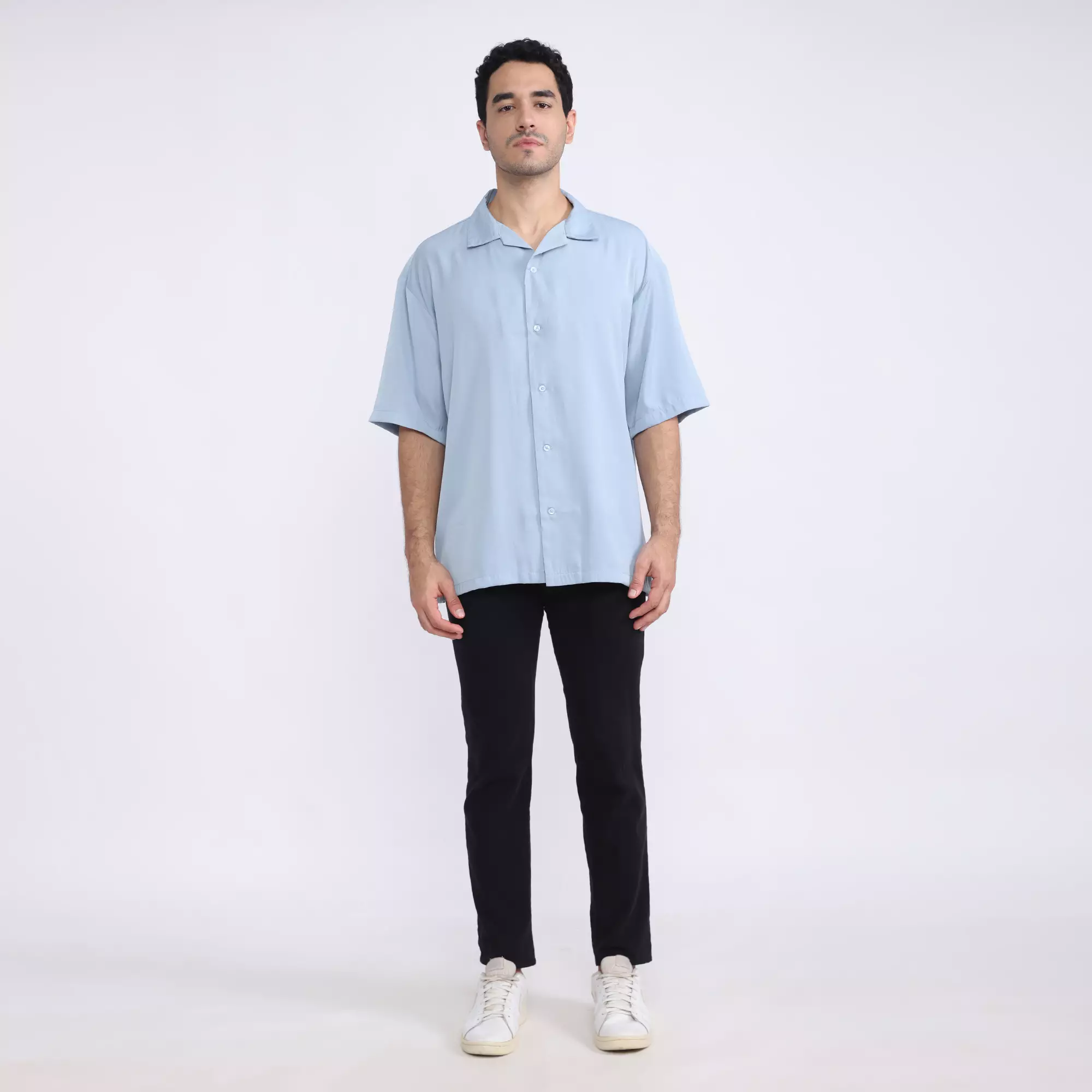 FACILITY Kemeja Bowling Oversize Shirt - Light Blue