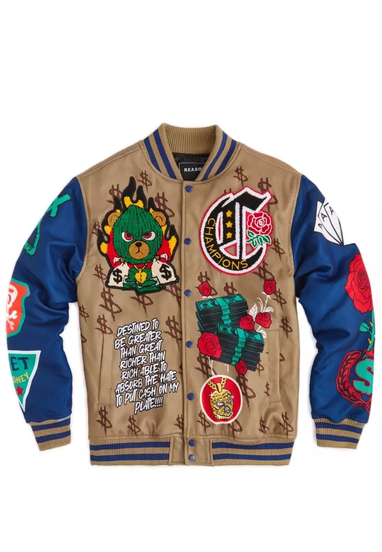 NYC Streetwear - Paper Varsity Jacket - Beige/Blue