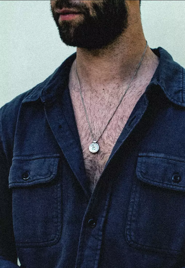 EXCLUSIVE Kalung Perhiasan Perak 925 Pria Coin Evil Eye - Sun Oxidized