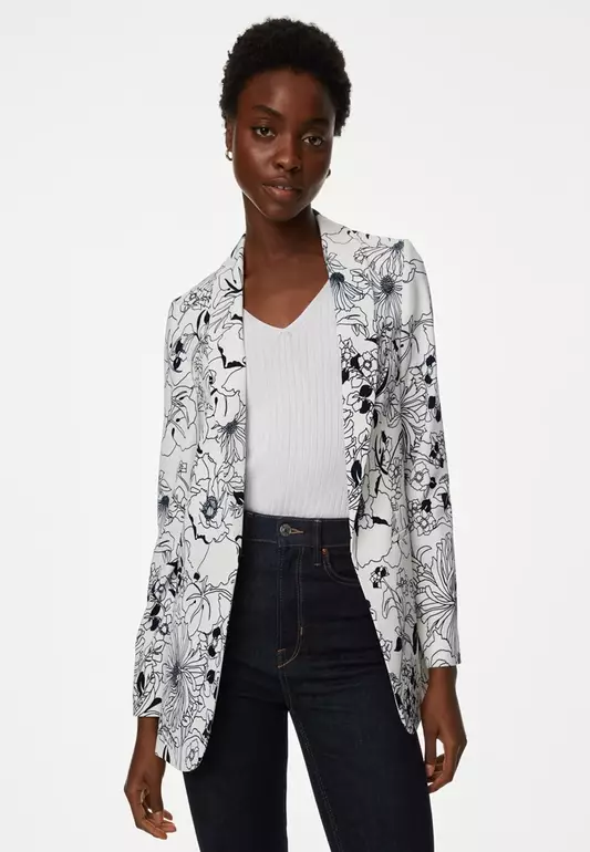 Satin Relaxed Floral Single Breasted Blazer
