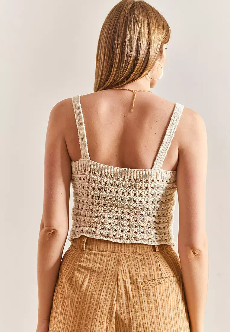 Strapless Openwork Knitwear Knitted Blouse