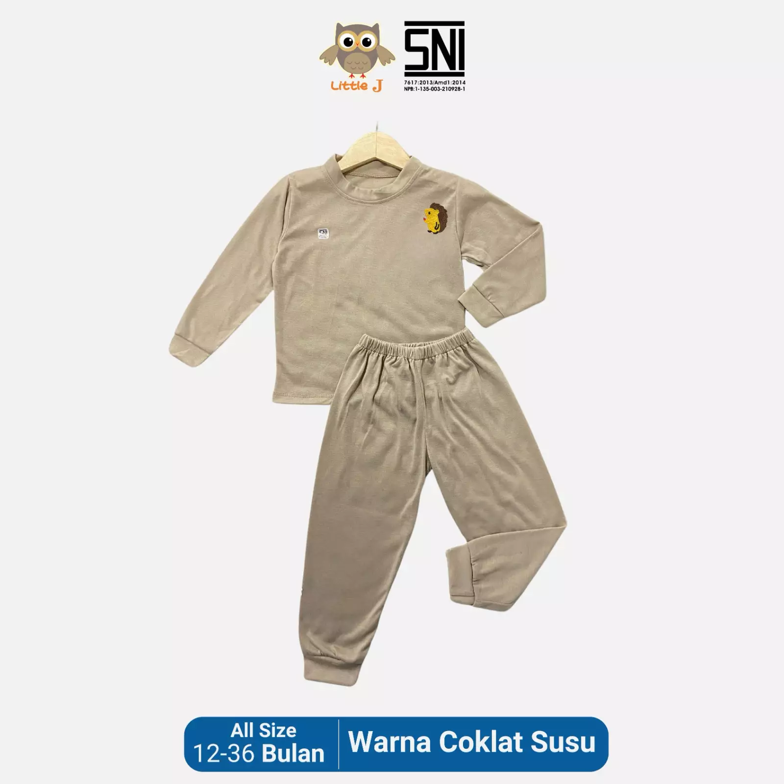Little J Baju Tidur Piyama Anak Setelan Anak Lengan Panjang Motif Landak SNI Bahan halus