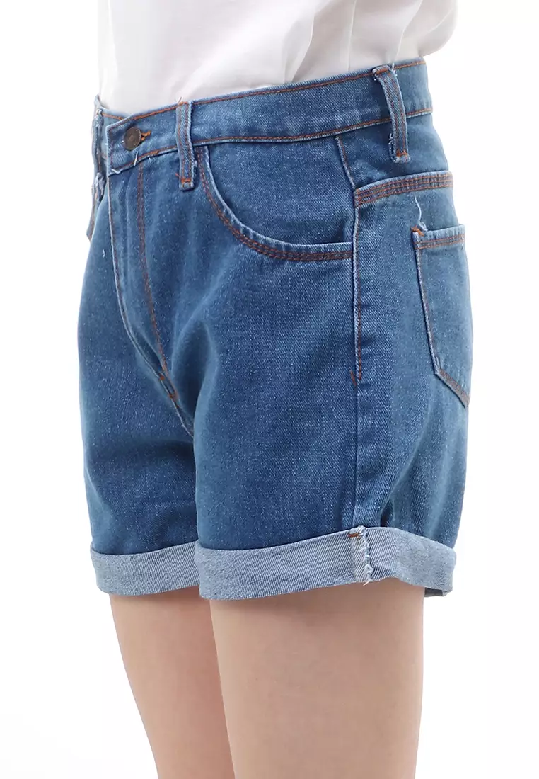 Radmila Hot Pants Wanita Aksen Lipat Regular Fit - Biru Medium