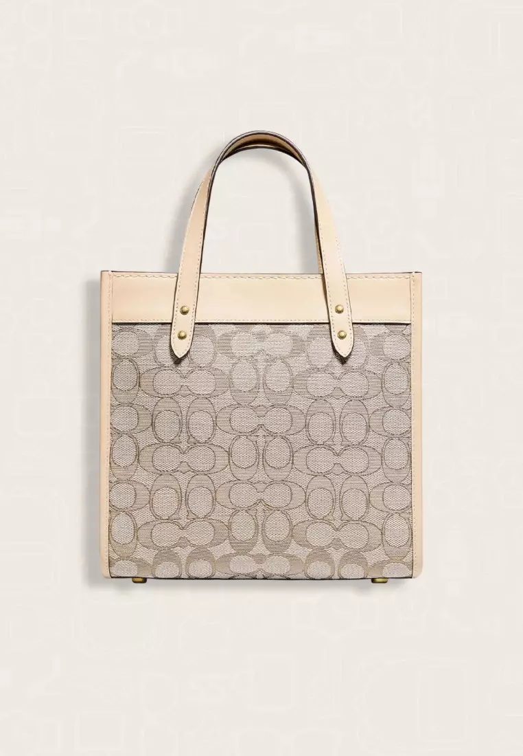Coach Field Tote 22 In Signature Jacquard Stone Ivory 