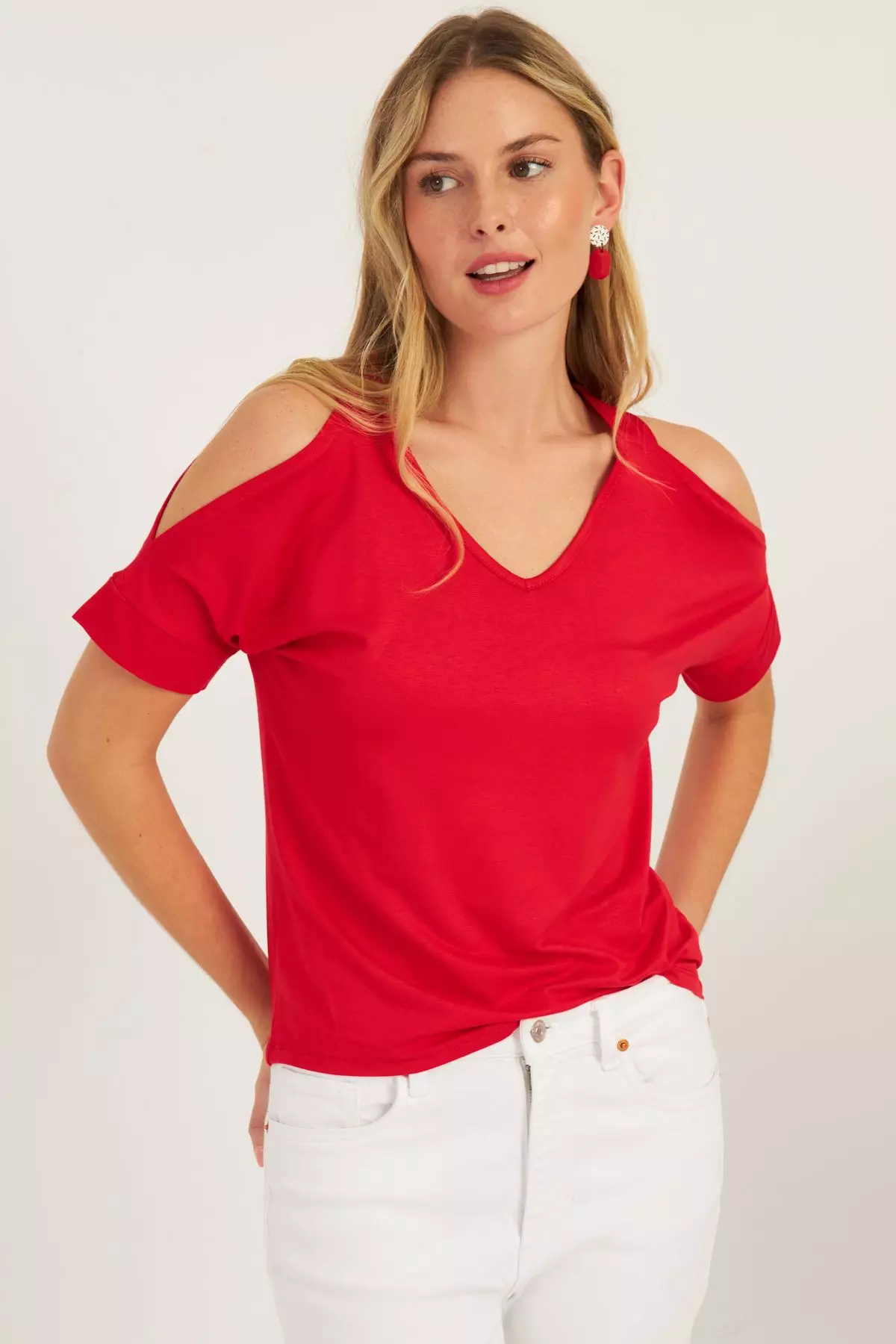 V-Neck Cold Shoulder Blouse