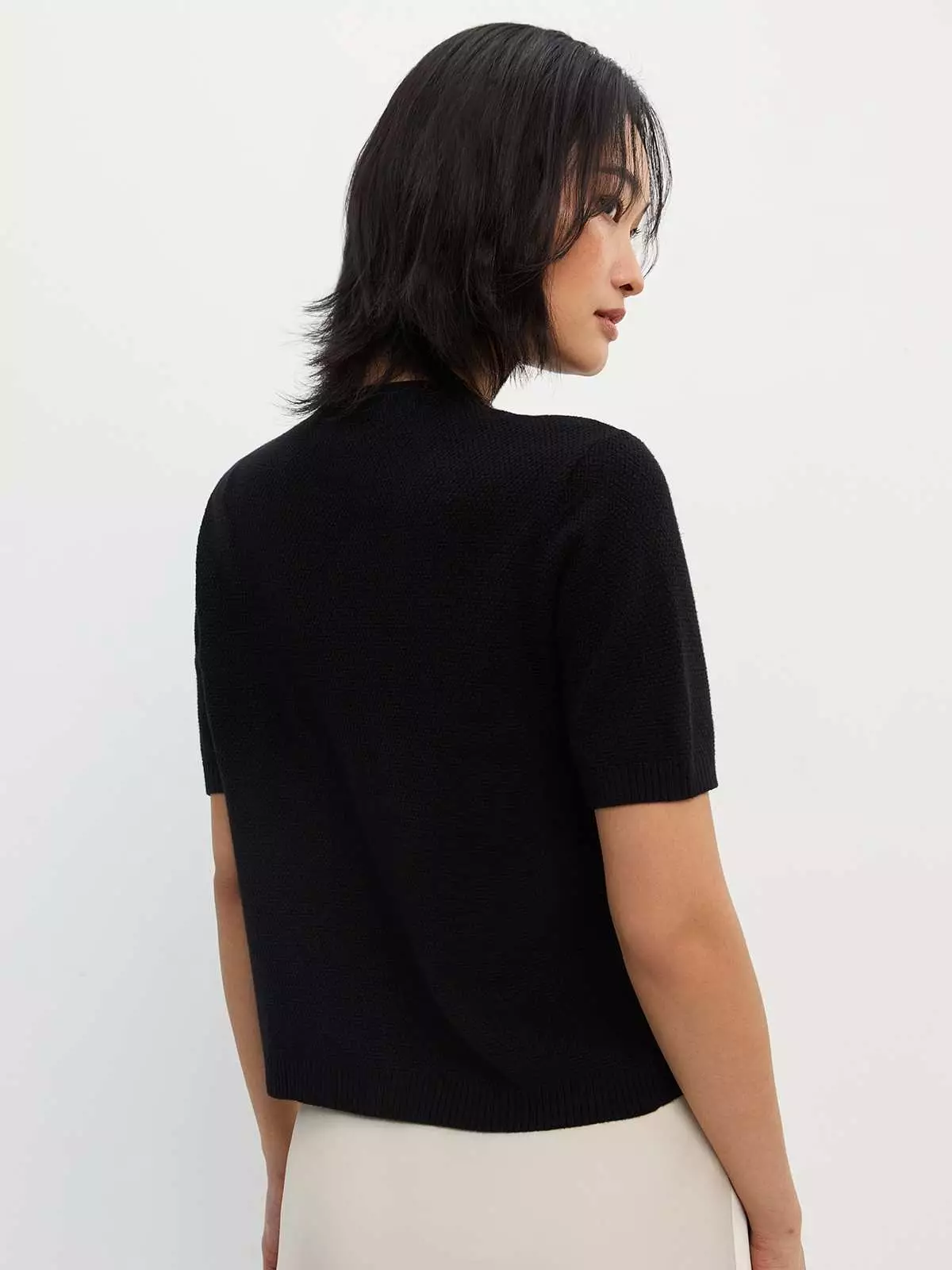 Knitted Button Top - Black