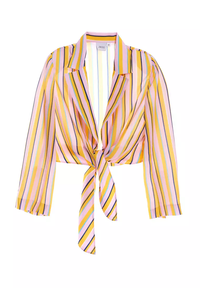 Summer Stripe Print Front Tie Knot Crop Outerwear