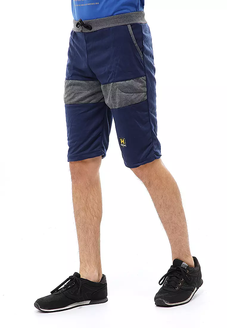 Rishham Short Pants Celana Pendek Pria Kombinasi Material Baby Terry ORIGINAL - Blue
