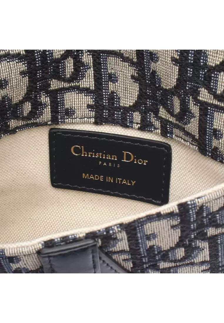 Pre-Loved Christian Dior SADDLE saddle oblique waist bag body bag canvas leather Navy gray