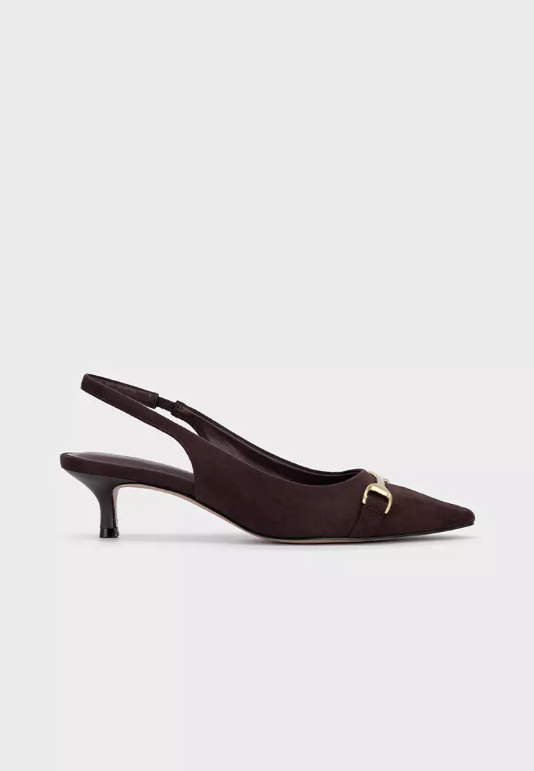 BUCKLE WITH POINTY TOE SLINGBACK HEEL PUMP