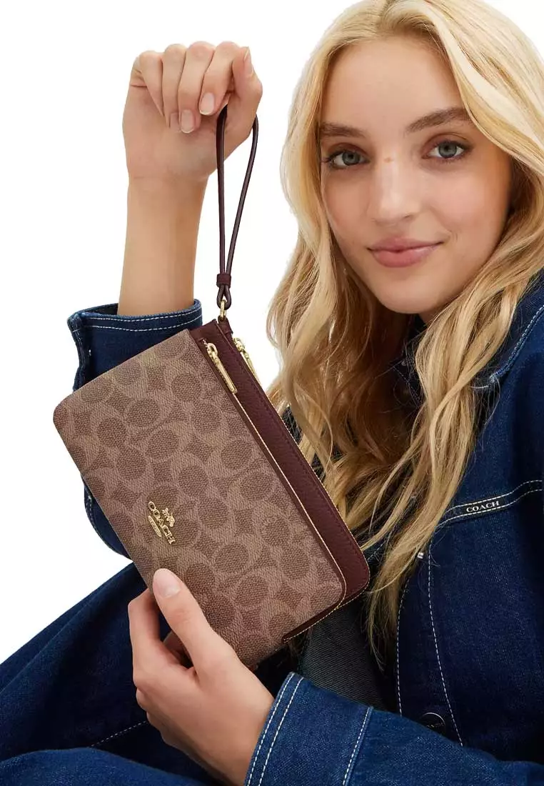 Coach Double Zip Wallet In Signature Canvas Tan/Brown CX161 2026 | Buy ...
