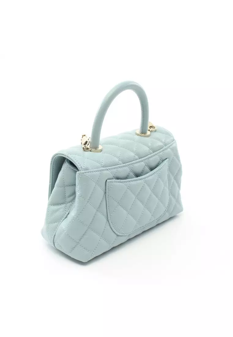 Chanel Light Blue Quilted Caviar Mini Coco Top Handle Flap Bag