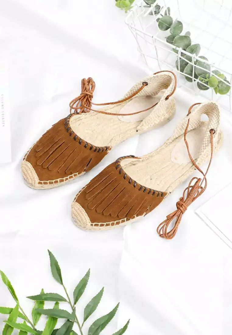 Lace Up Tassel Cow Suede Sandals HB007