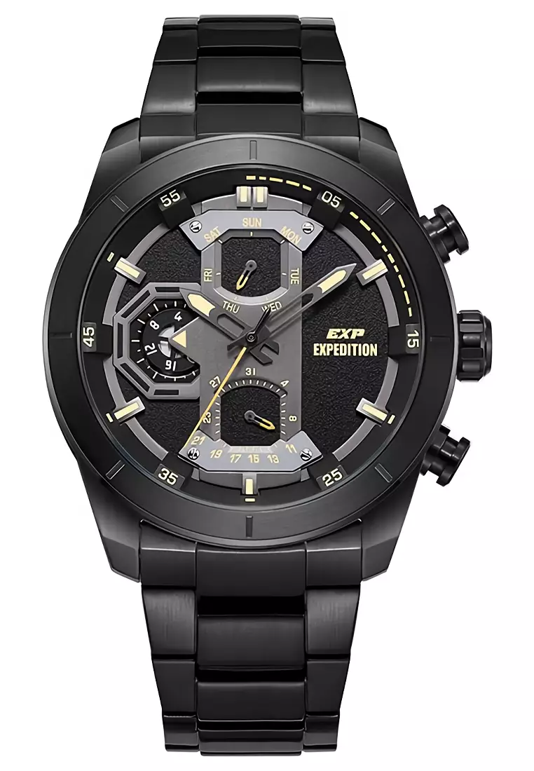 Expedition EXP - Male Analog Watches - Jam Tangan Chronograph Pria - Black - Stainless Steel Bracelet - 6828 MFBIPBAIV