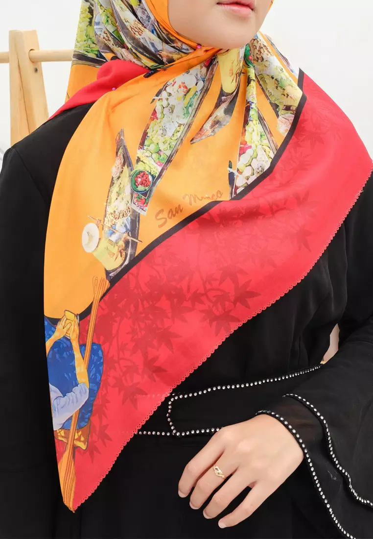 Ahpoong Signature Square Voile Scarf Hijab Premium Segi Empat Papaya