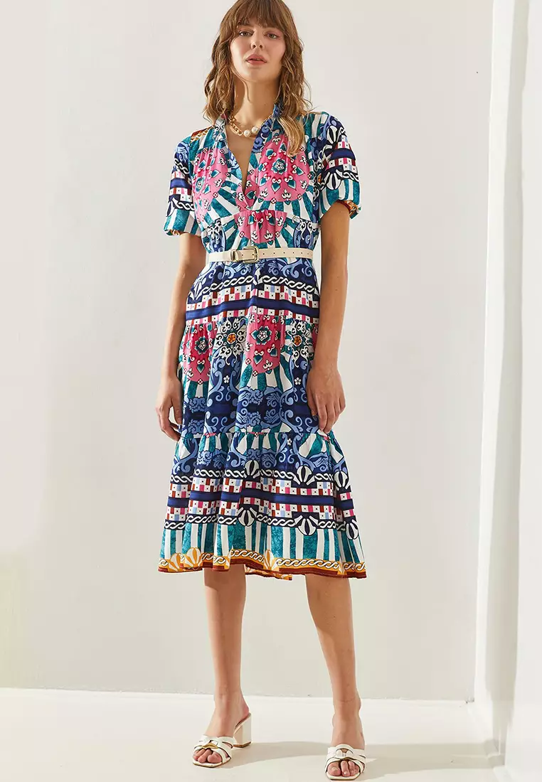 Women's Magnificent Collar Katkat Patterned Viscose Dress 60251287