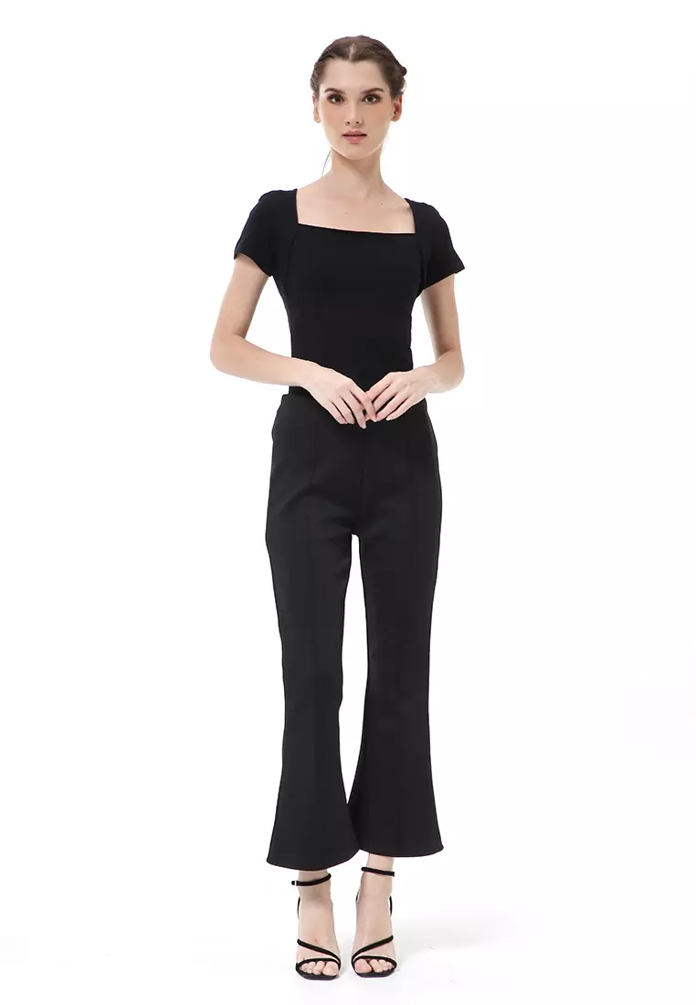 Stella Celana Kerja Wanita Long Pants Cutbray Simple Design Material Scuba ORIGINAL - Black