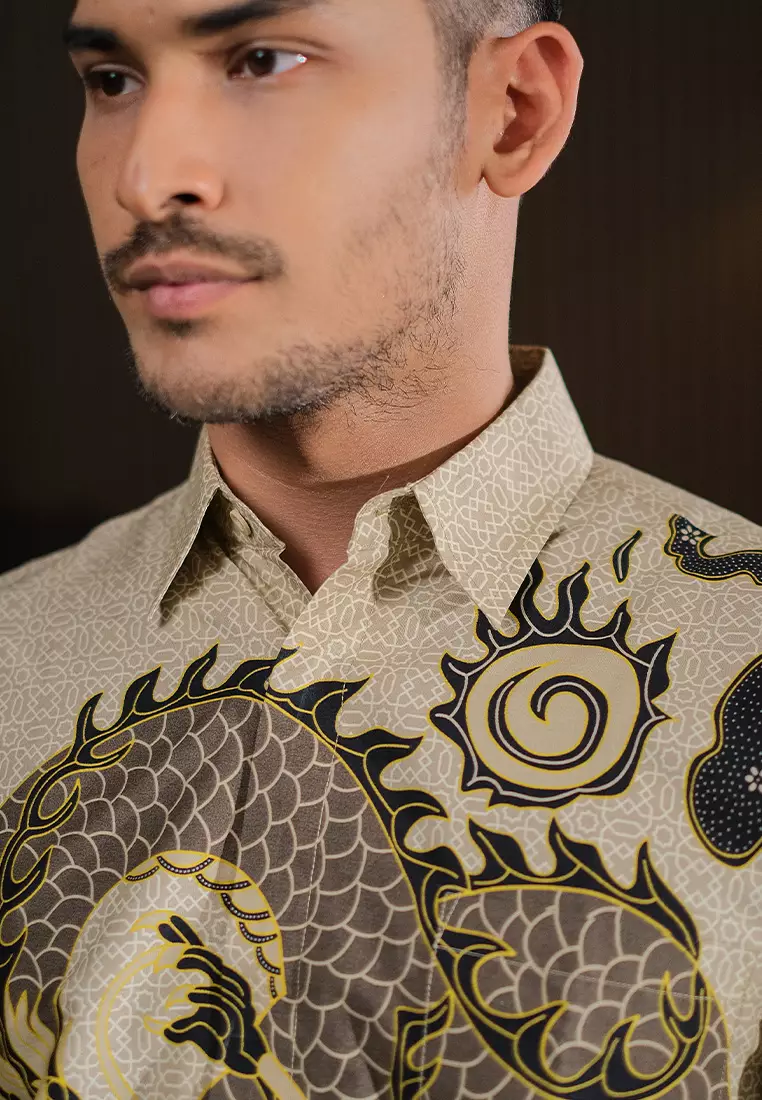 Hadinata Batik Pria Kemeja Panjang Superfine Bilva Beige