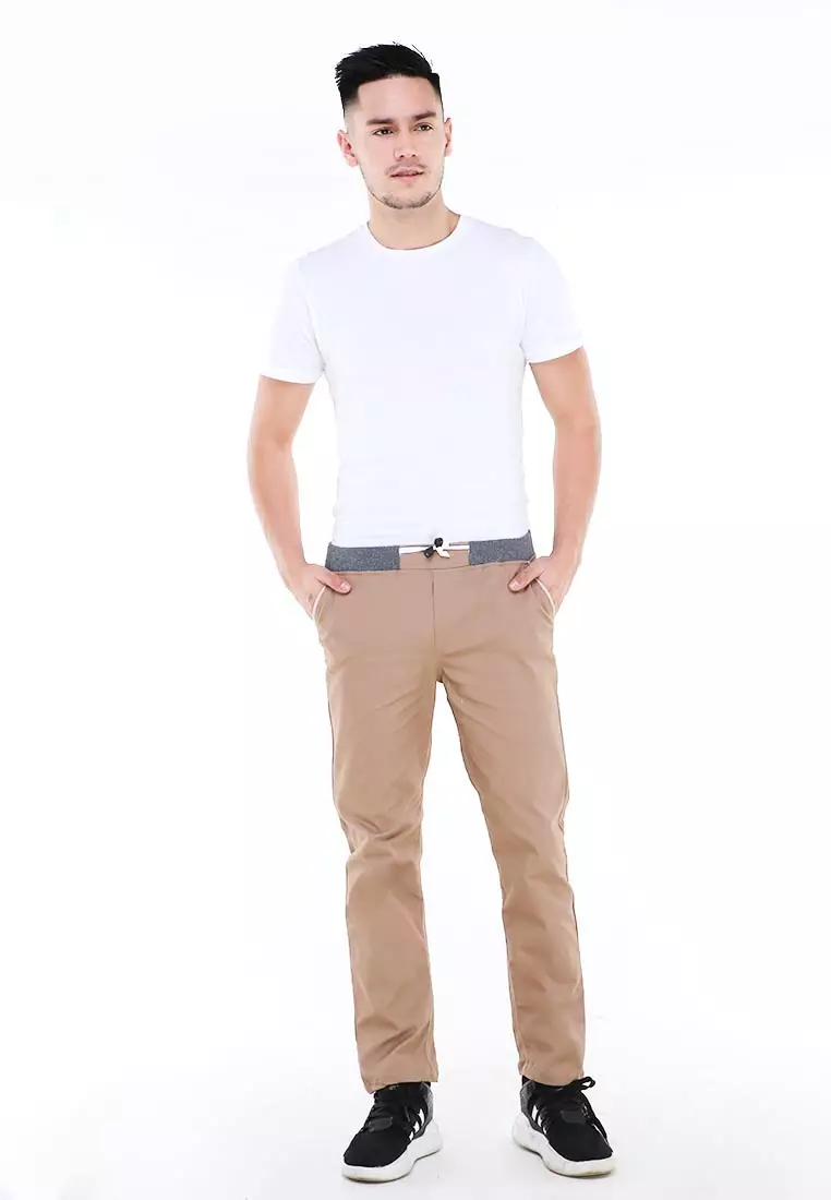 Locko Celana Panjang Chino Pria Karet Elastis Casual Long Pants Material Cotton ORIGINAL - Mocca
