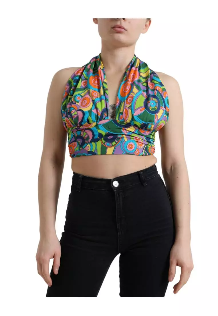 Dolce & Gabbana Green Aluminum Sleeveless Halter Cropped Tank Top main image 0