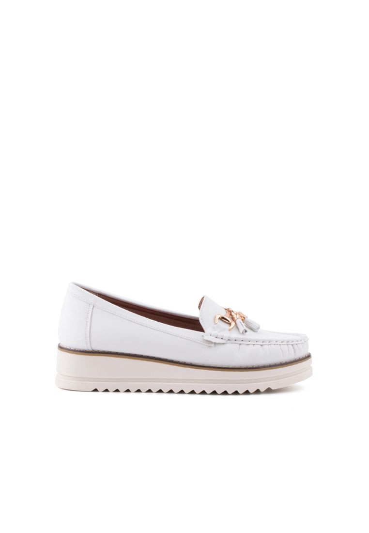 LARRIE Women White Tassel Platform Loafers