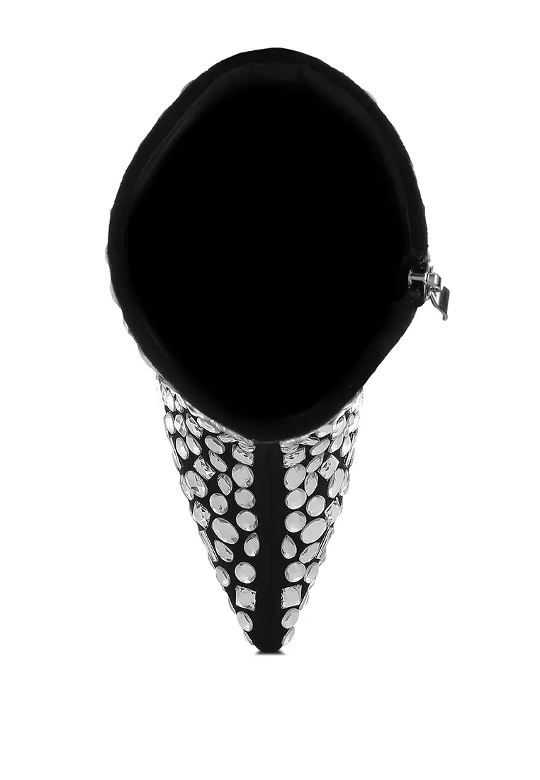 Sepatu Bot Hak Wedge Diamante Slim dalam Warna Hitam