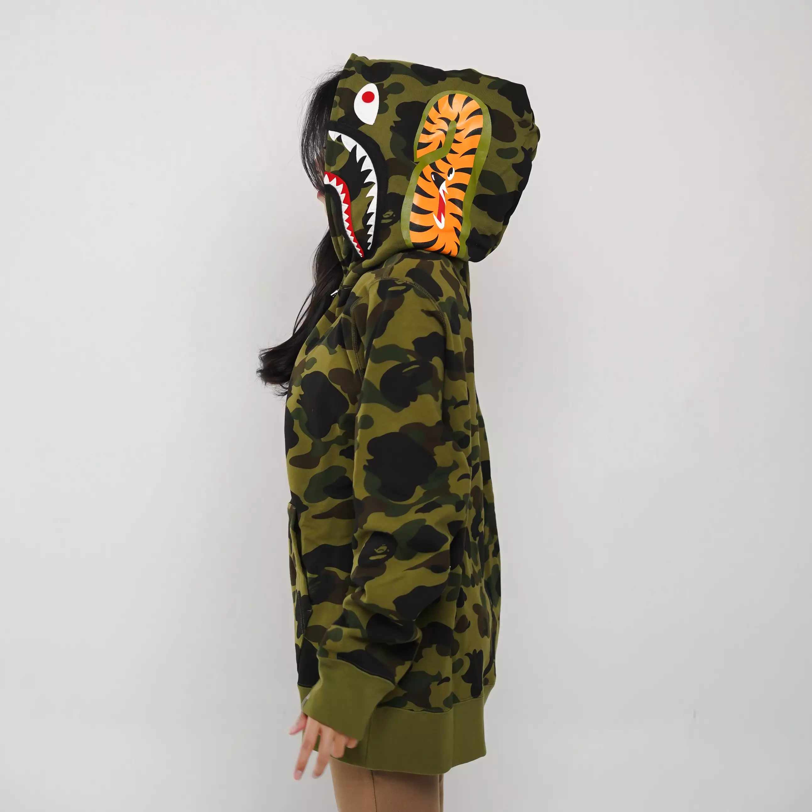 Hoodie BAPE SHARK WGM CAMO GREEN FULL ZIP JACKET 100% ORIGINAL