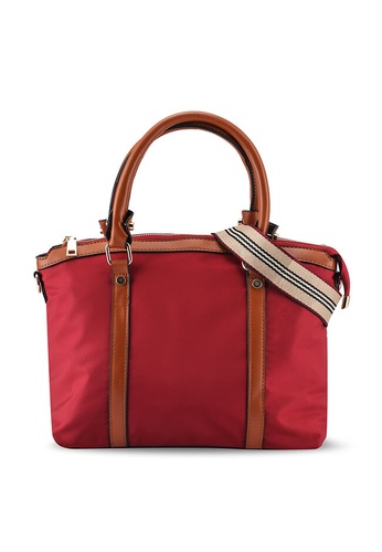 NUVEAU red Colour Block Nylon Top Handle Bag A4658AC64D54A8GS_1
