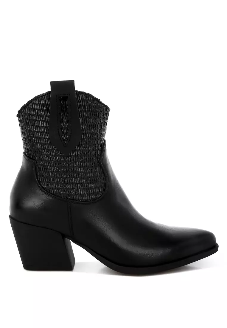 Discount on London Rag  shoes - SKU: Raffia & Faux Leather Cowboy Boots in Black