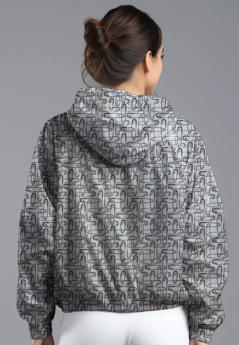 LSD79 Jaket Lari Olahraga Wanita Parasut motif "pin abstract" krem