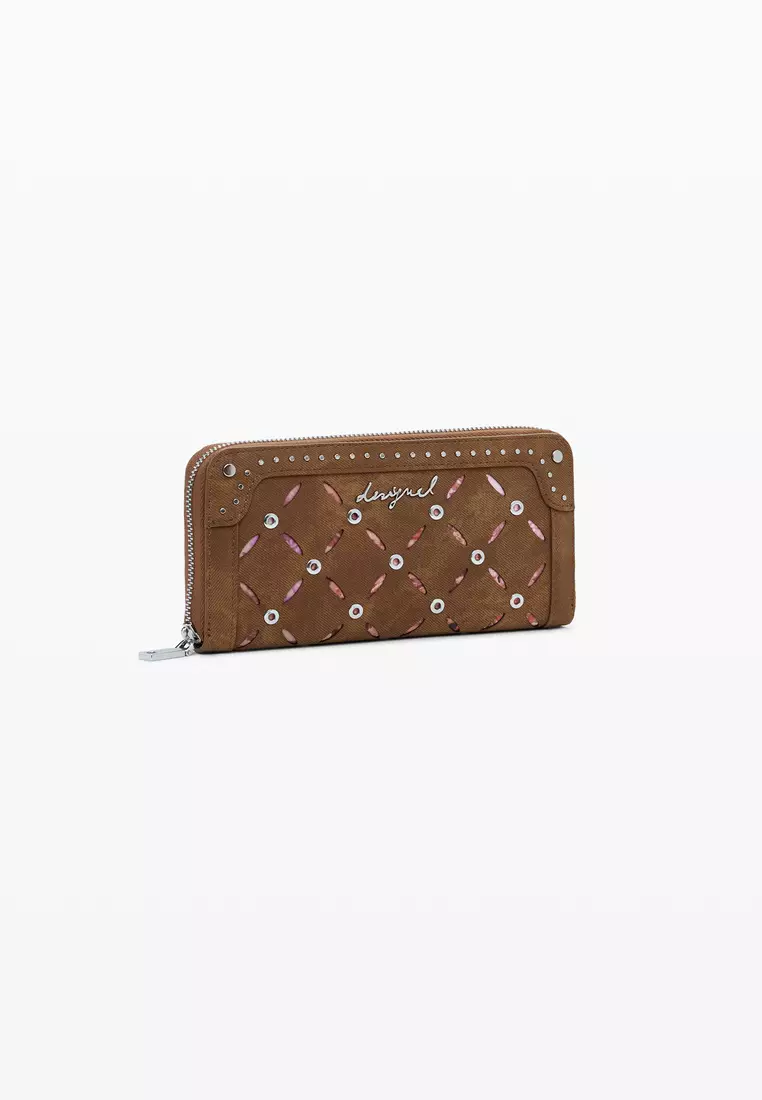 Large perforated studded wallet