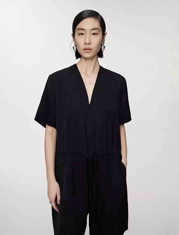 V-Neck Short Sleeve Jumpsuit