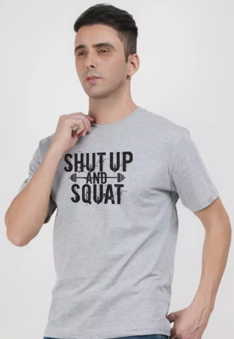 Shut up and Squat 灰色棉质短袖圆领运动/训练 T 恤