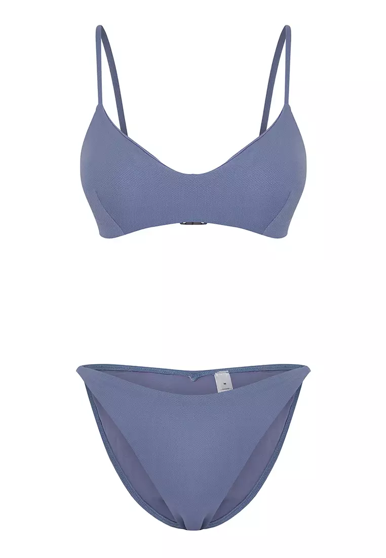 Blue Bustier Regular Waist Brazilian Bikini Suit Tbess25Bt00174