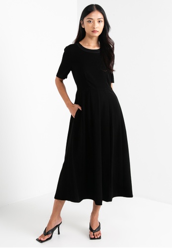 ck Calvin Klein black Drape Twill A-line Panel Dress 1861BAACBE04C5GS_1