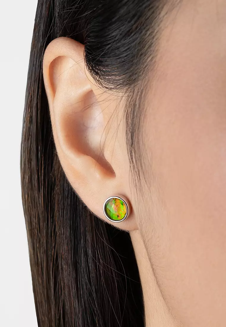Diem Classic Round Ammolite Stud Earrings