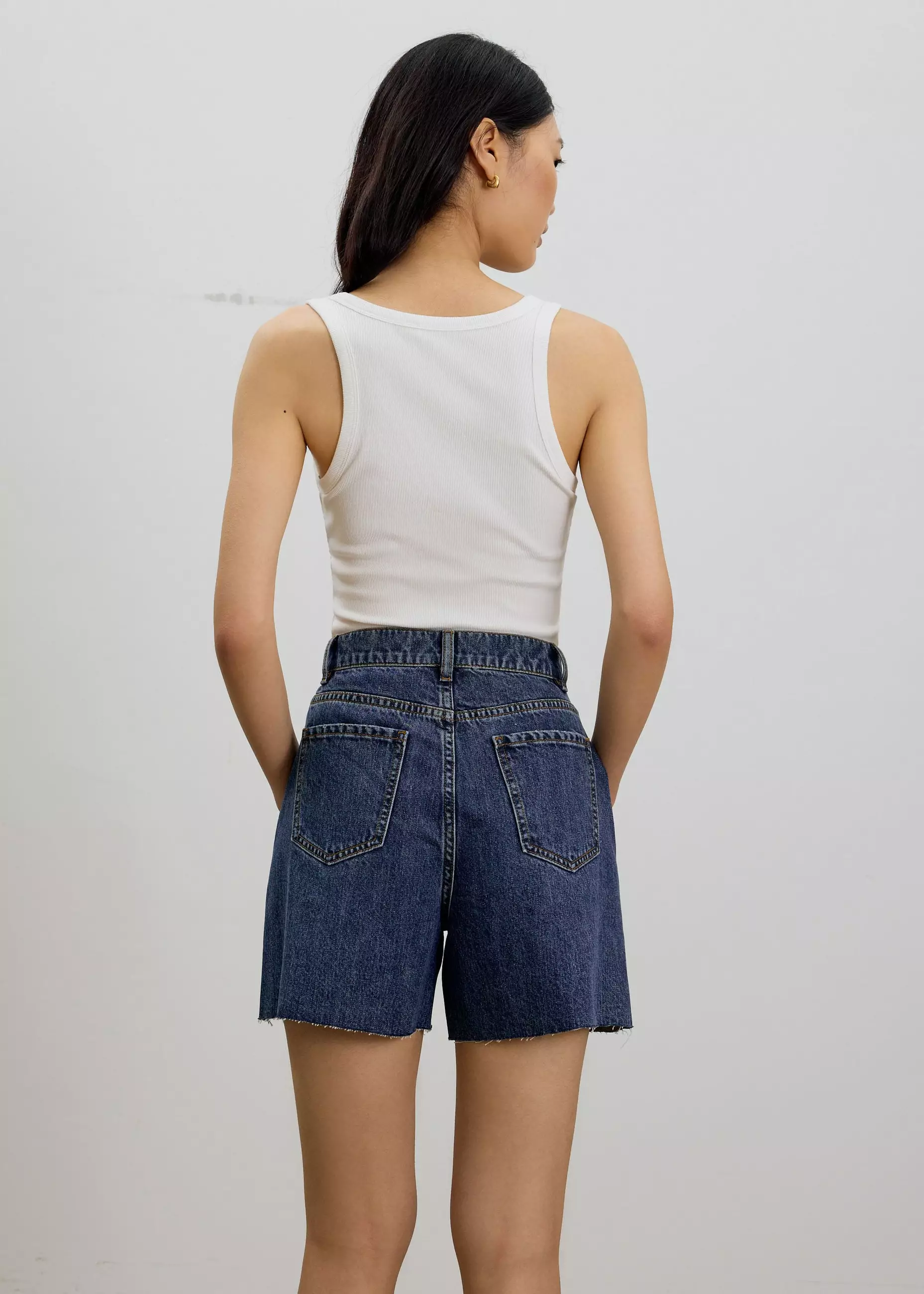 Celana Pendek Wanita - Sana High Waist Fray Denim Shorts