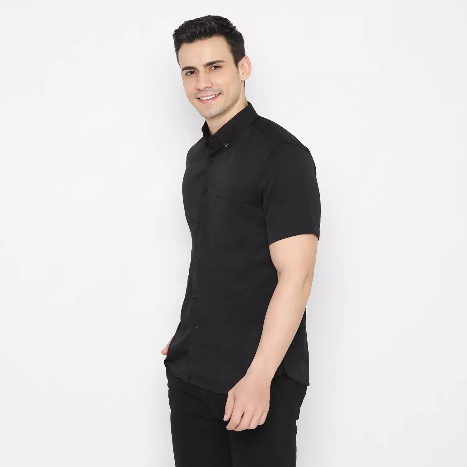Platini Baju Kemeja Polos Basic Pria Pendek Polinosic Hitam 63100