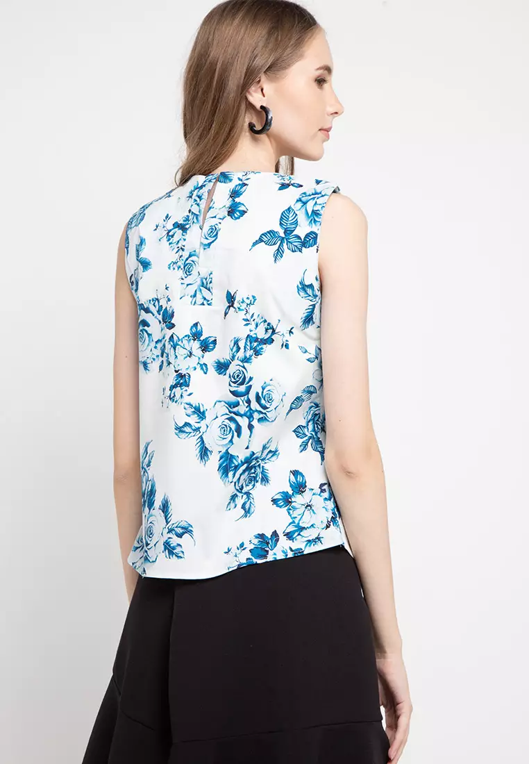 Onna Blouse In White-Navy Print