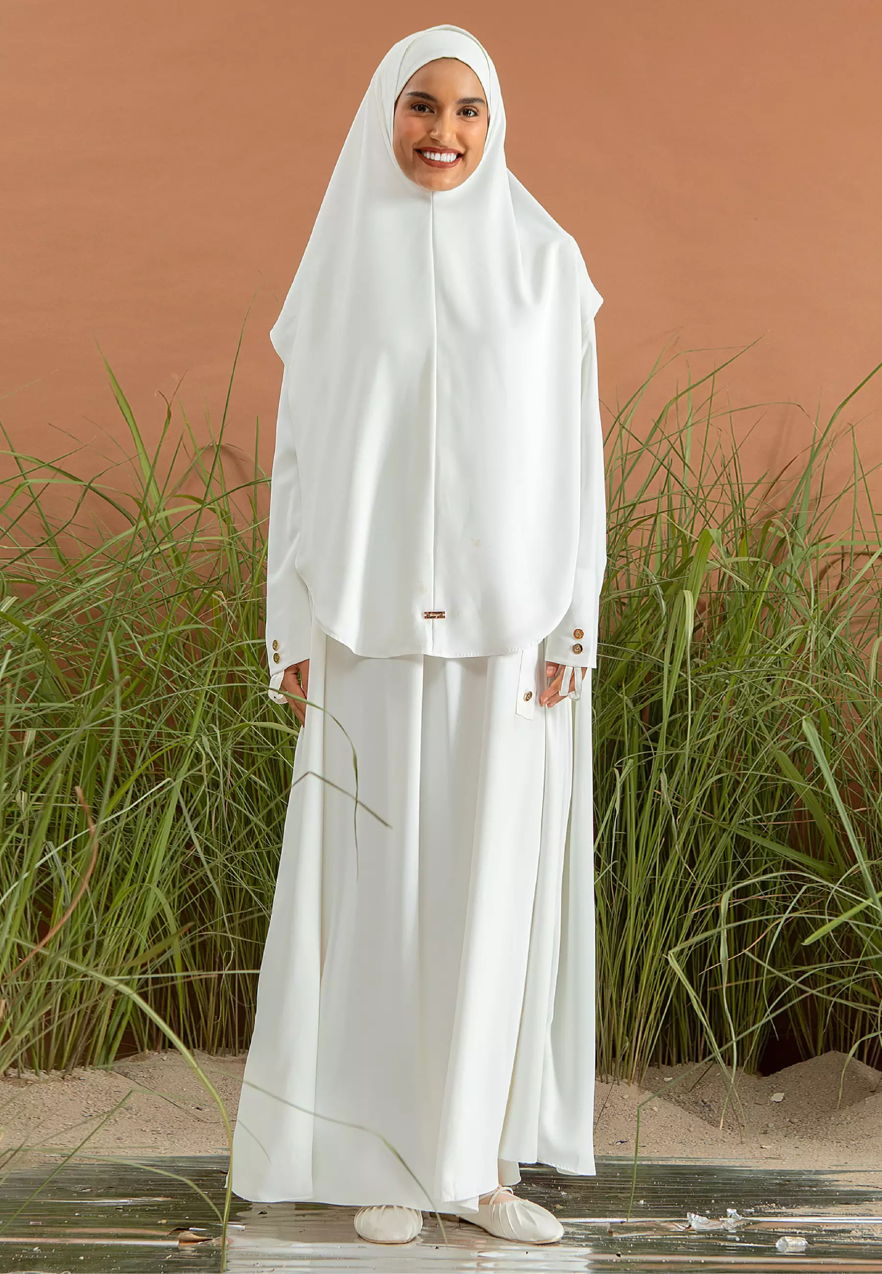 Asma Abaya Set Broken White S-M