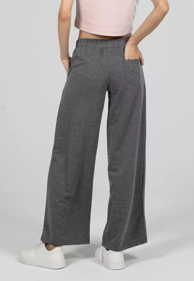 Forest Ladies Cotton Terry Wide Leg Pants Women Casual Long Pants - 810544-20DkMelGrey